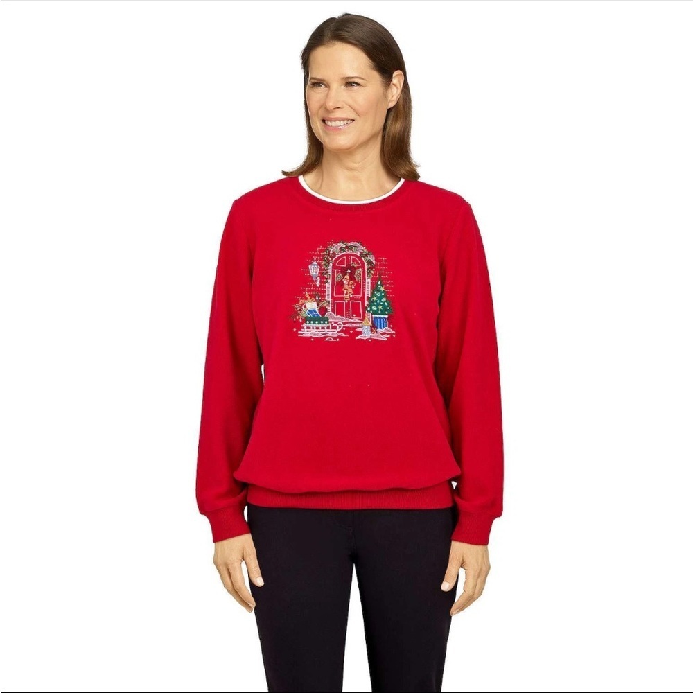 VTG Alfred Dunner Sweatshirt Crewneck Festive Red Green Christmas Embroidered XL - Picture 3 of 8